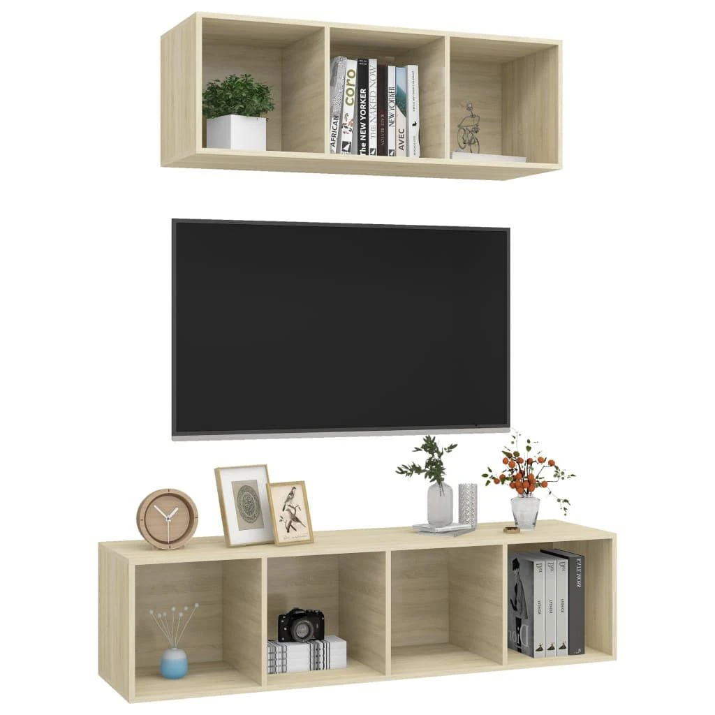 TV staliukas Televizoriaus spintelių komplektas, 2 dalių, ąžuolo, mediena