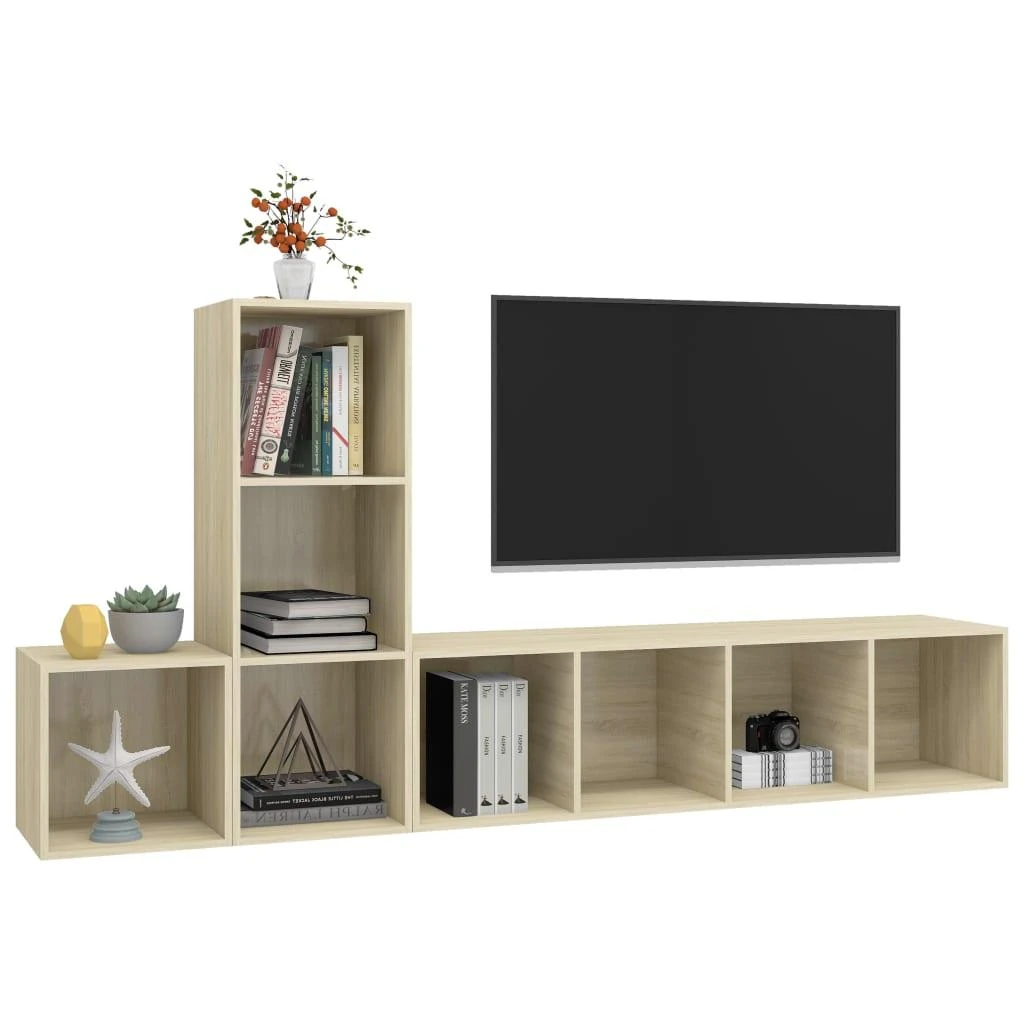 TV staliukas Televizoriaus spintelių komplektas, 3 dalių, ąžuolo, MDP