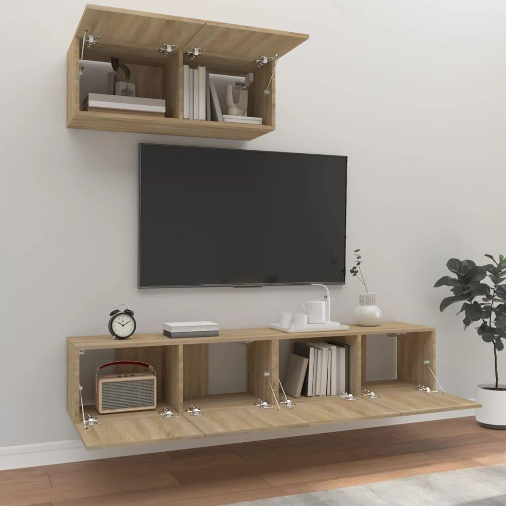 TV staliukas Televizoriaus spintelių komplektas, 3 dalių, ąžuolo, mediena
