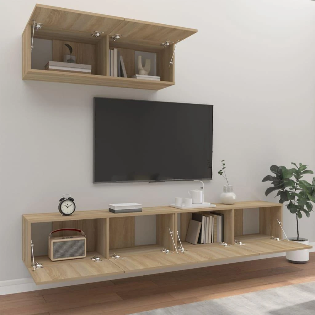 TV staliukas Televizoriaus spintelių komplektas, 3 dalių, ąžuolo, mediena