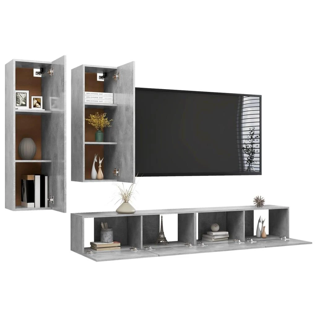 TV staliukas Televizoriaus spintelių komplektas, 4 dalių, betono, mediena