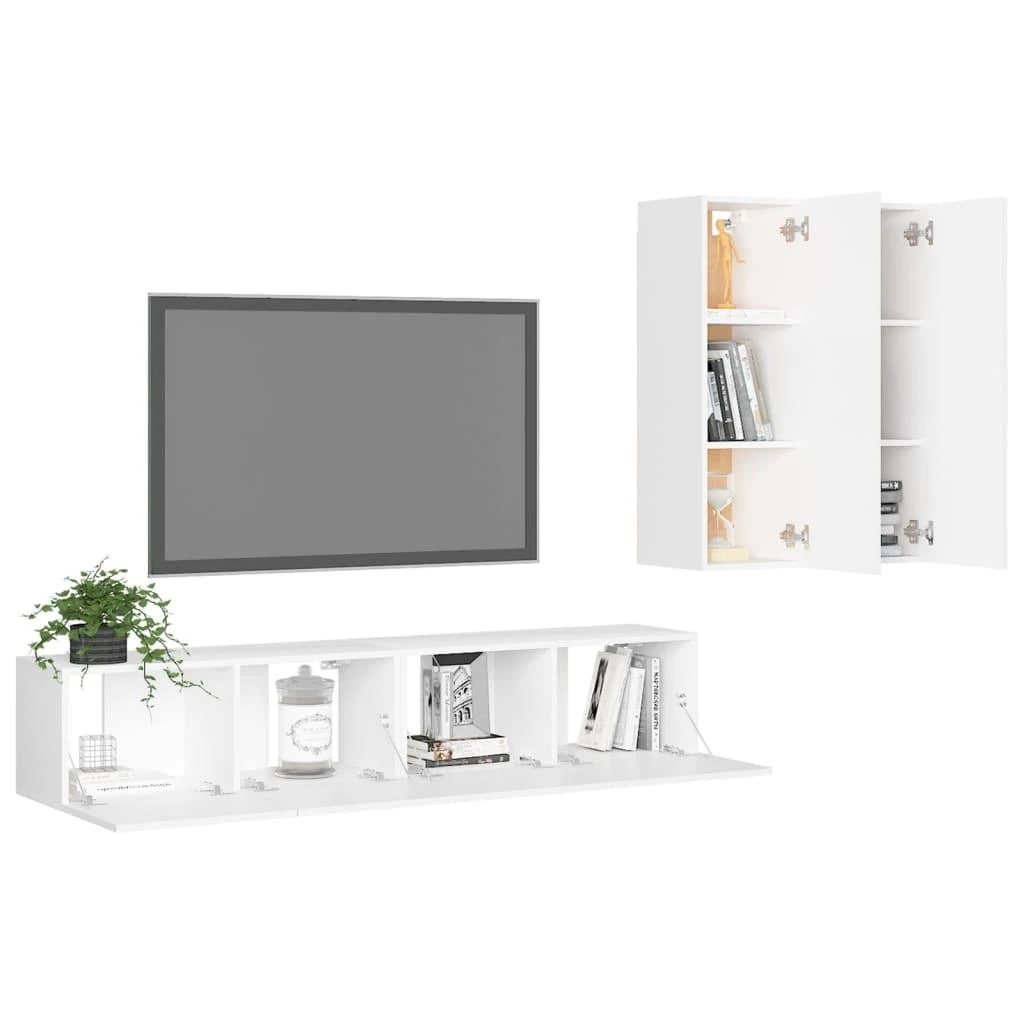 TV staliukas Televizoriaus spintelių komplektas, 4 dalių, baltas, mediena