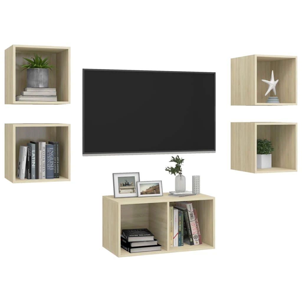 TV staliukas Televizoriaus spintelių komplektas, 5 dalių, ąžuolo, mediena