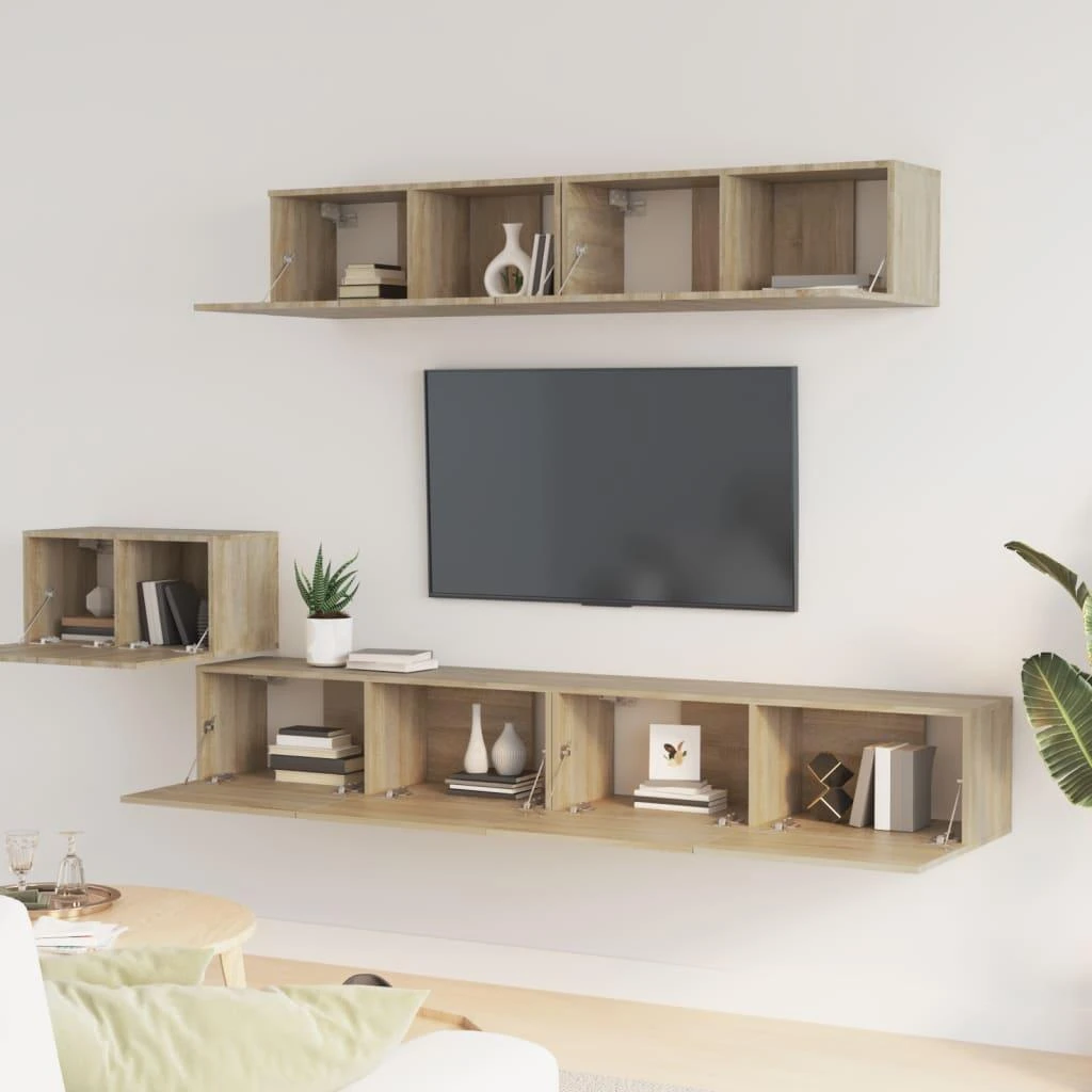 TV staliukas Televizoriaus spintelių komplektas, 5 dalių, ąžuolo, mediena