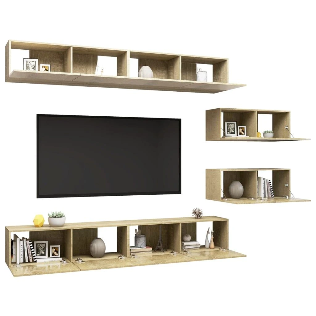 TV staliukas Televizoriaus spintelių komplektas, 6 dalių, ąžuolo, mediena