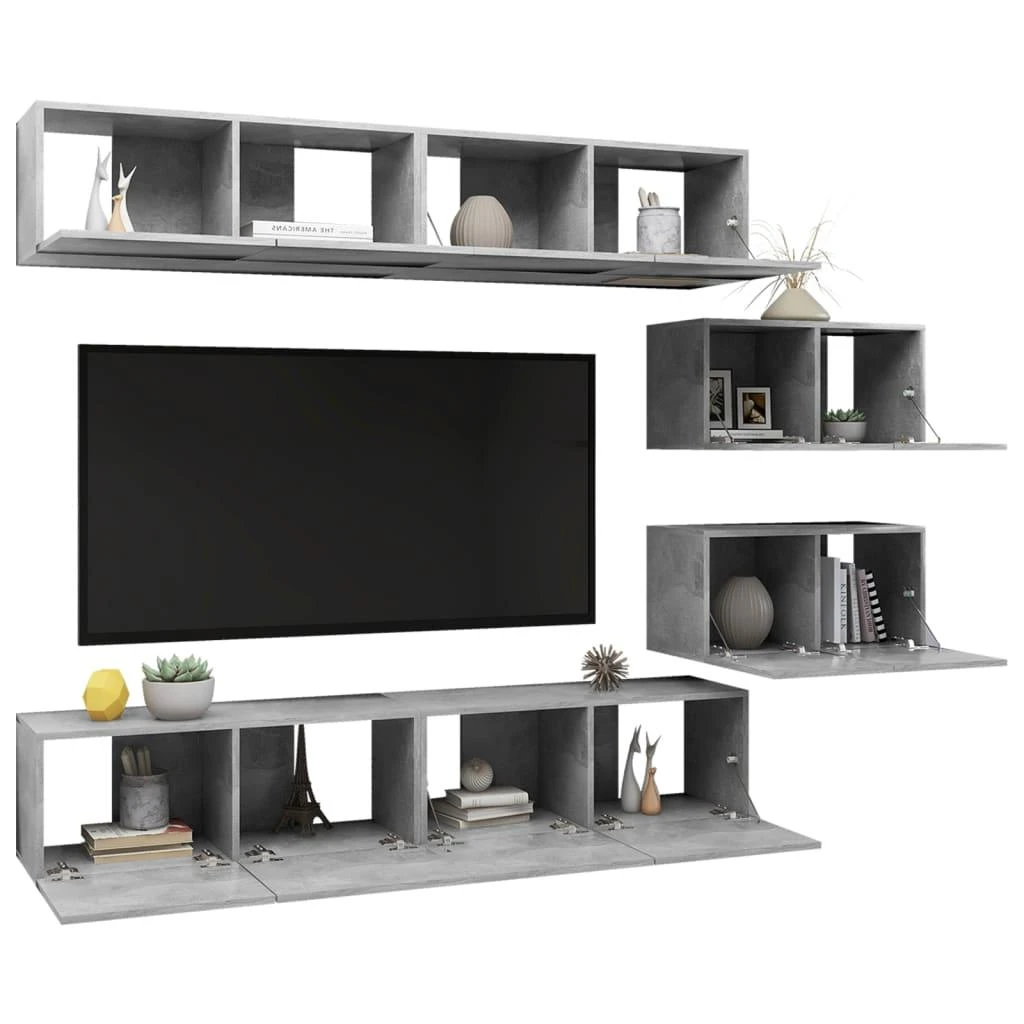 TV staliukas Televizoriaus spintelių komplektas, 6 dalių, betono, mediena