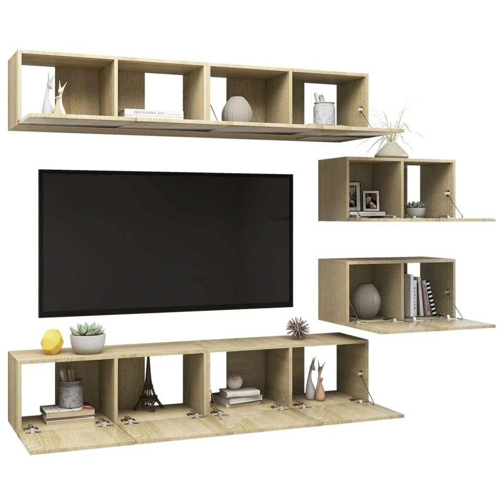 TV staliukas Televizoriaus spintelių komplektas, 6 dalių, ąžuolo, mediena