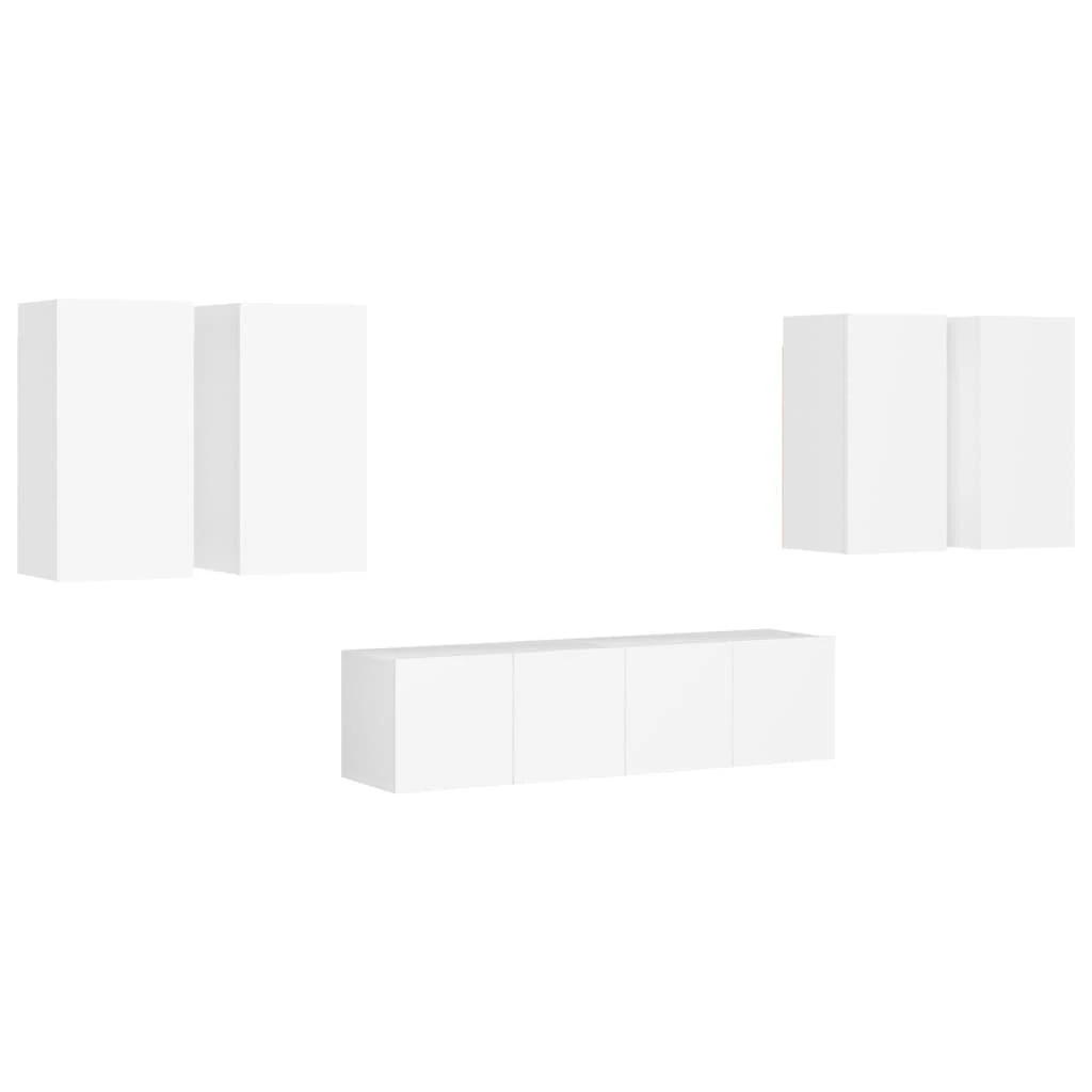 TV staliukas Televizoriaus spintelių komplektas, 6 dalių, baltas, mediena
