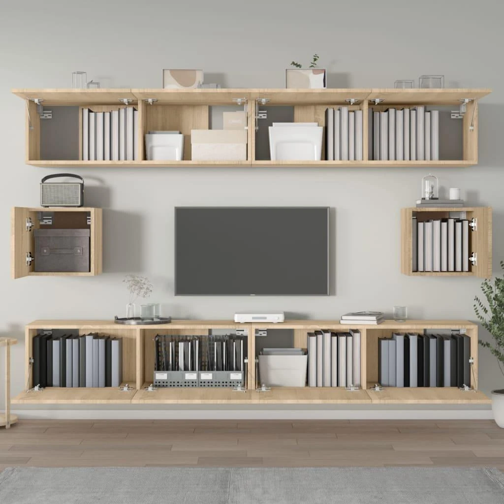 TV staliukas Televizoriaus spintelių komplektas, 6 dalių, ąžuolo, mediena