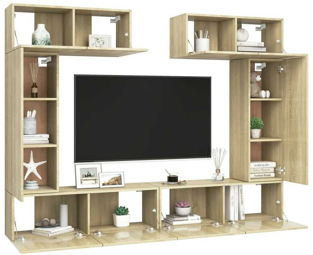 TV staliukas Televizoriaus spintelių komplektas, 6 dalių, ąžuolo, mediena