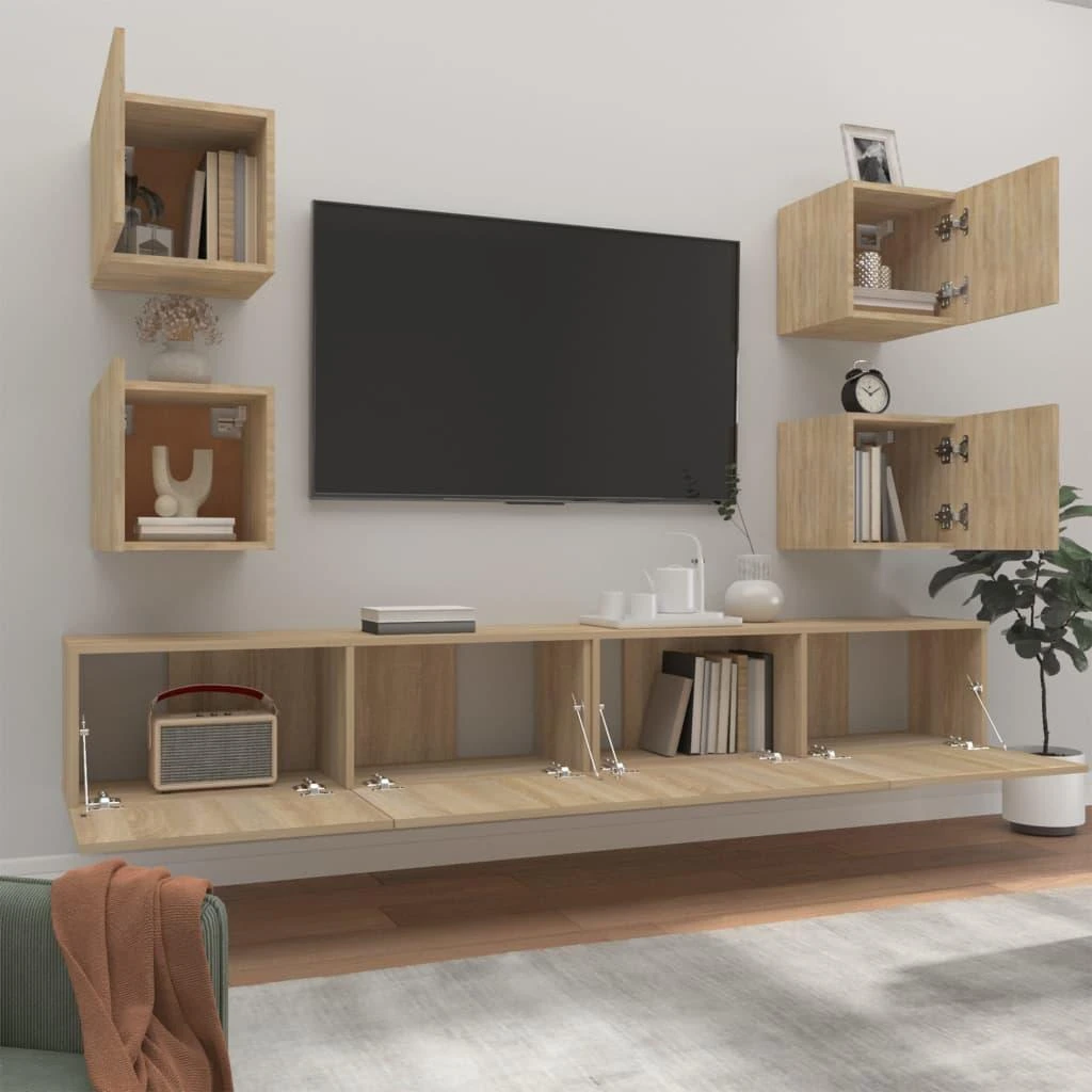 TV staliukas Televizoriaus spintelių komplektas, 6 dalių, ąžuolo, mediena
