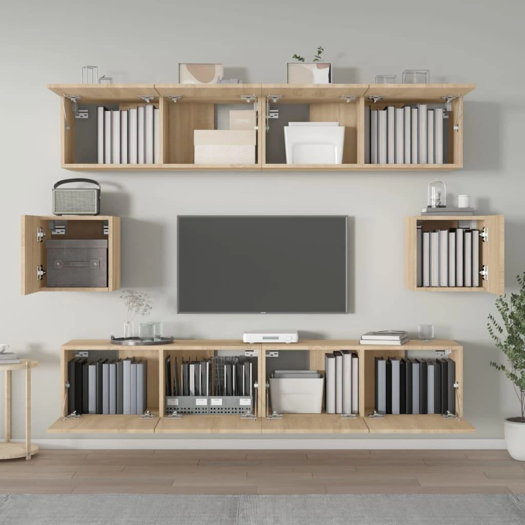 TV staliukas Televizoriaus spintelių komplektas, 6 dalių, ąžuolo, mediena