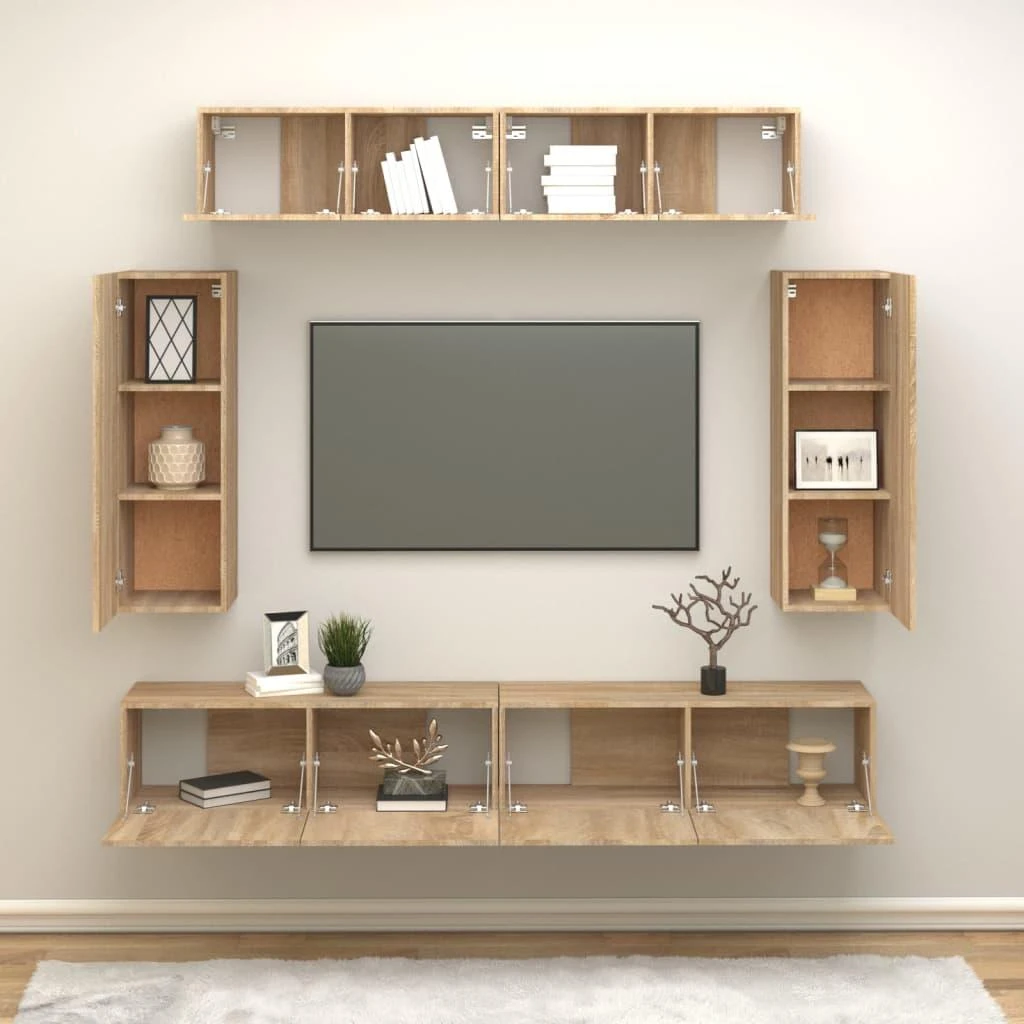 TV staliukas Televizoriaus spintelių komplektas, 6 dalių, ąžuolo, mediena