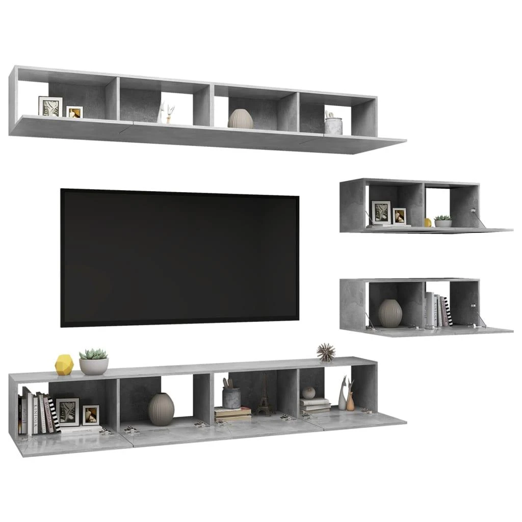 TV staliukas Televizoriaus spintelių komplektas, 6 dalių, betono, mediena