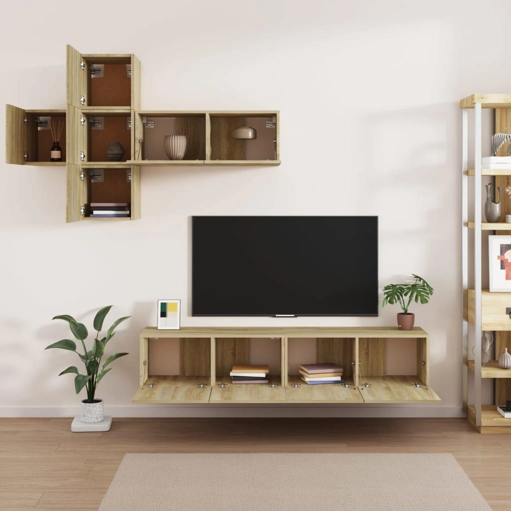 TV staliukas Televizoriaus spintelių komplektas, 7 dalių, ąžuolo, mediena