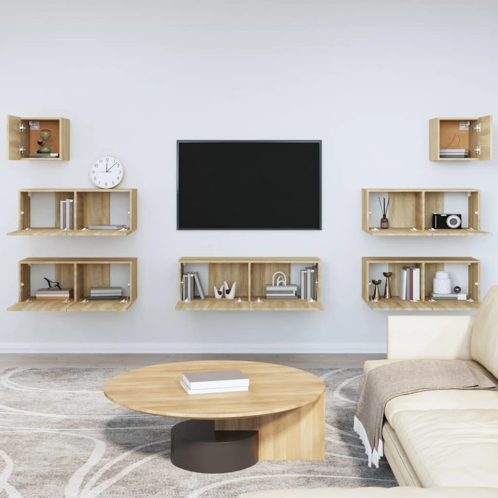TV staliukas Televizoriaus spintelių komplektas, 7 dalių, ąžuolo, mediena