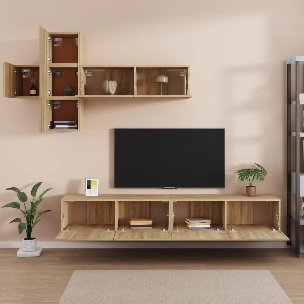 TV staliukas Televizoriaus spintelių komplektas, 7 dalių, ąžuolo, mediena