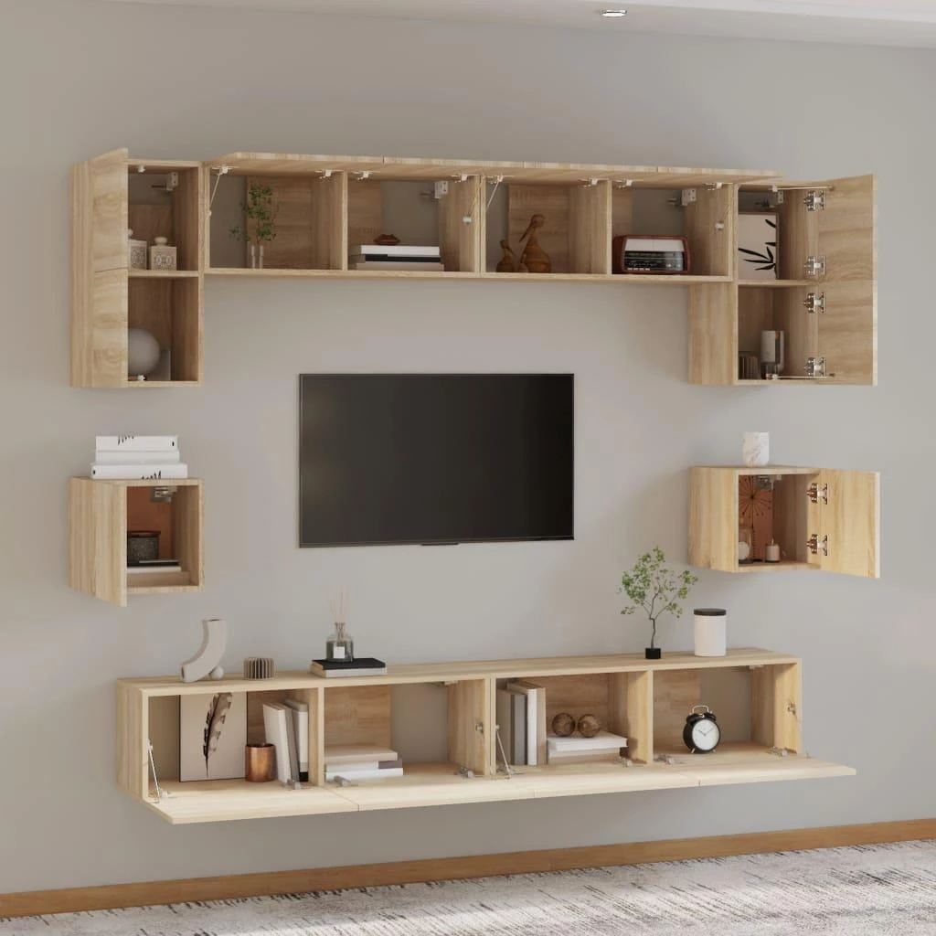 TV staliukas Televizoriaus spintelių komplektas, 8 dalių, ąžuolo, mediena