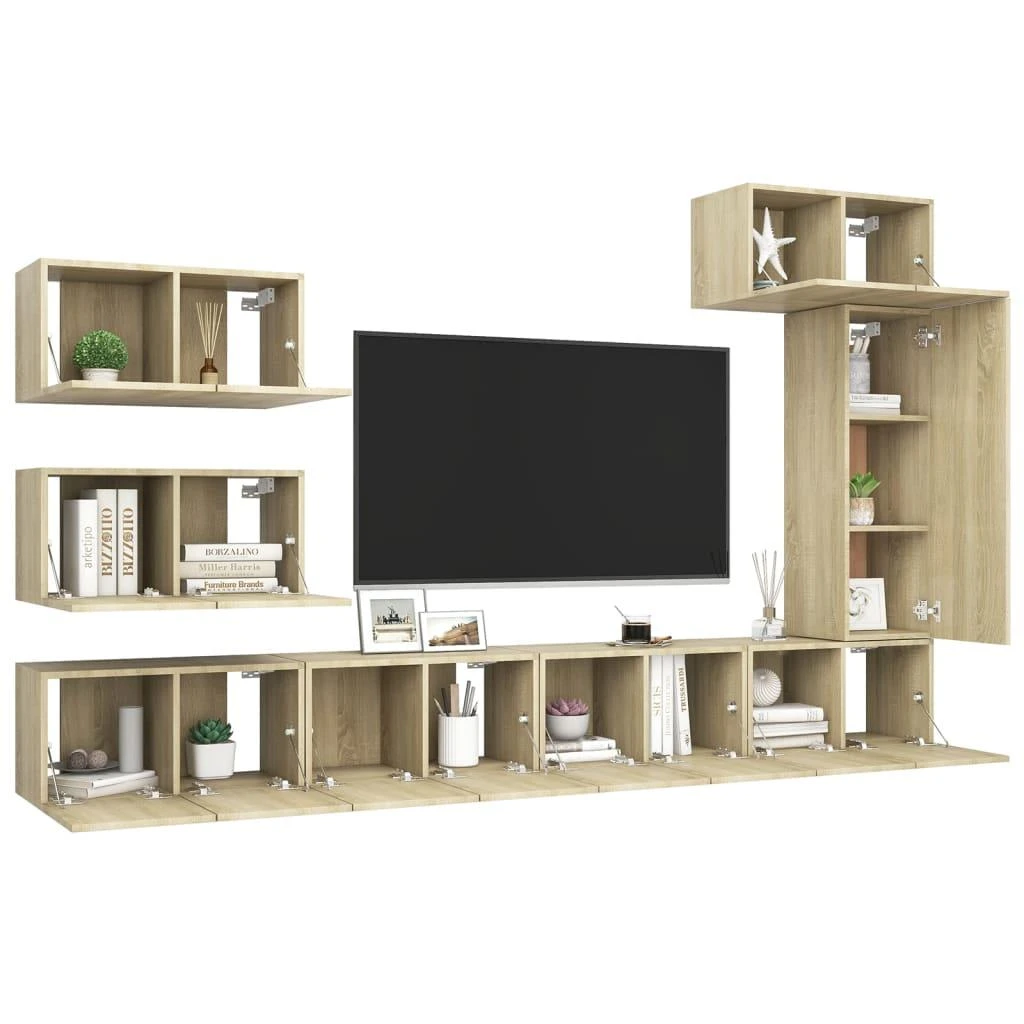 TV staliukas Televizoriaus spintelių komplektas, 8 dalių, ąžuolo, mediena