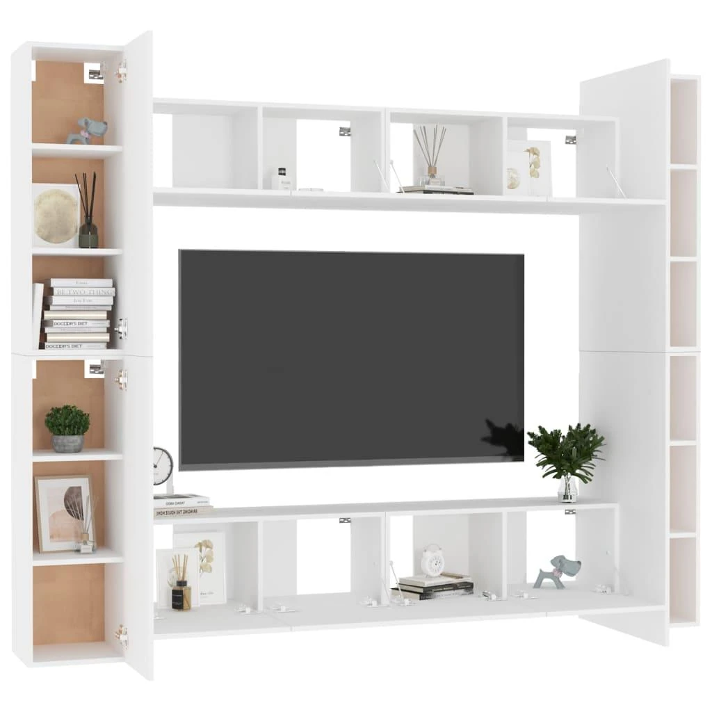 TV staliukas Televizoriaus spintelių komplektas, 8 dalių, baltas, mediena