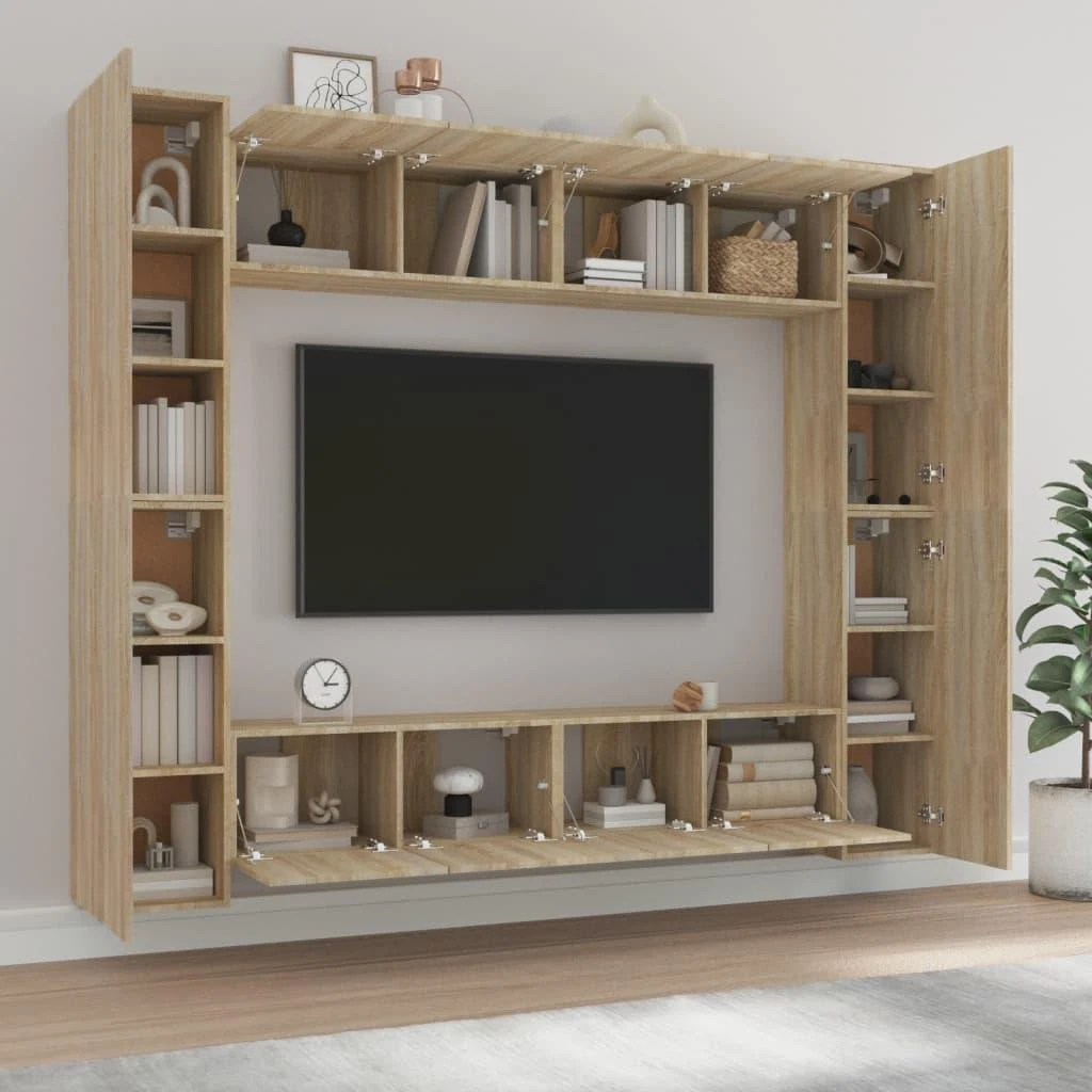 TV staliukas Televizoriaus spintelių komplektas, 8 dalių, ąžuolo, mediena