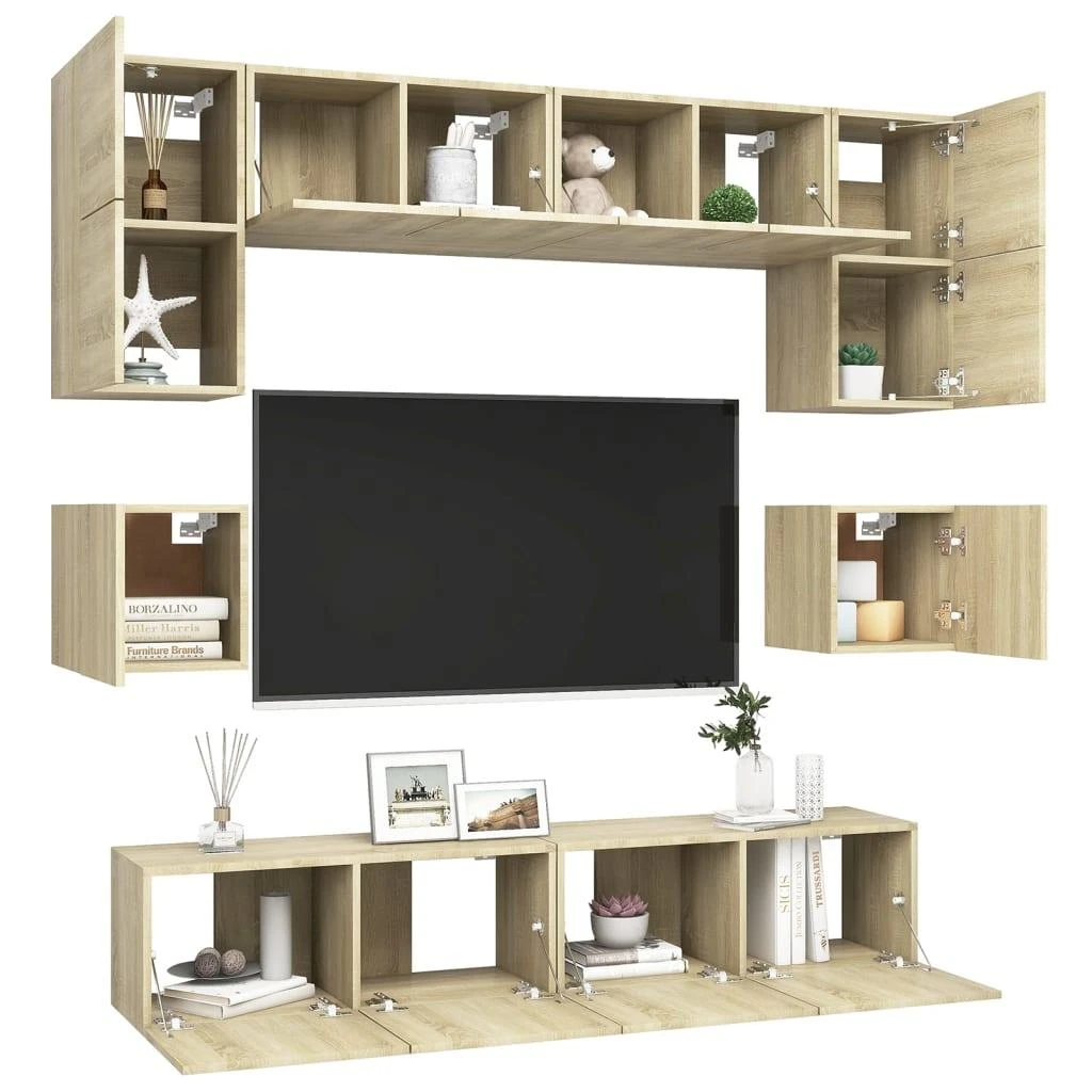 TV staliukas Televizoriaus spintelių komplektas, 8 dalių, ąžuolo, mediena