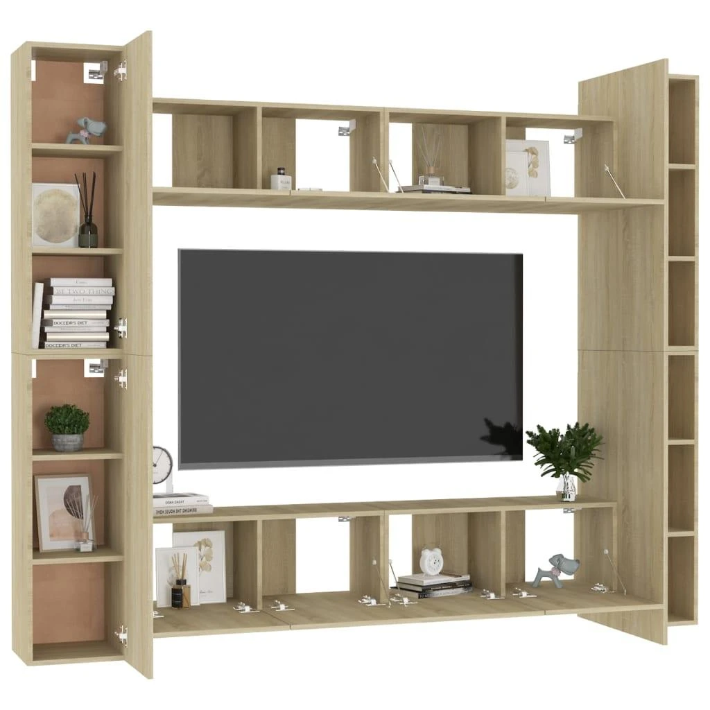 TV staliukas Televizoriaus spintelių komplektas, 8 dalių, ąžuolo, mediena