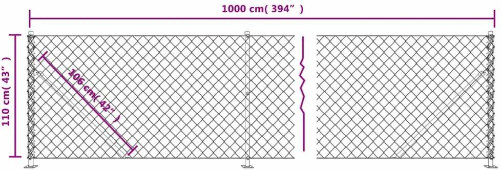 Tinklinė tvora su flanšais, antracito spalvos, 1,1x10m