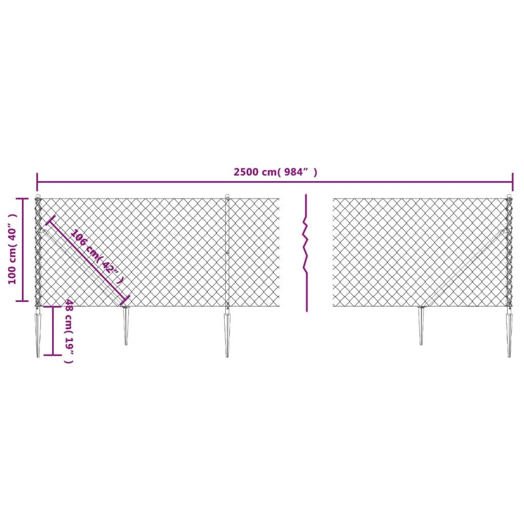 Tinklinė tvora su smaigais, antracito spalvos, 1x25m