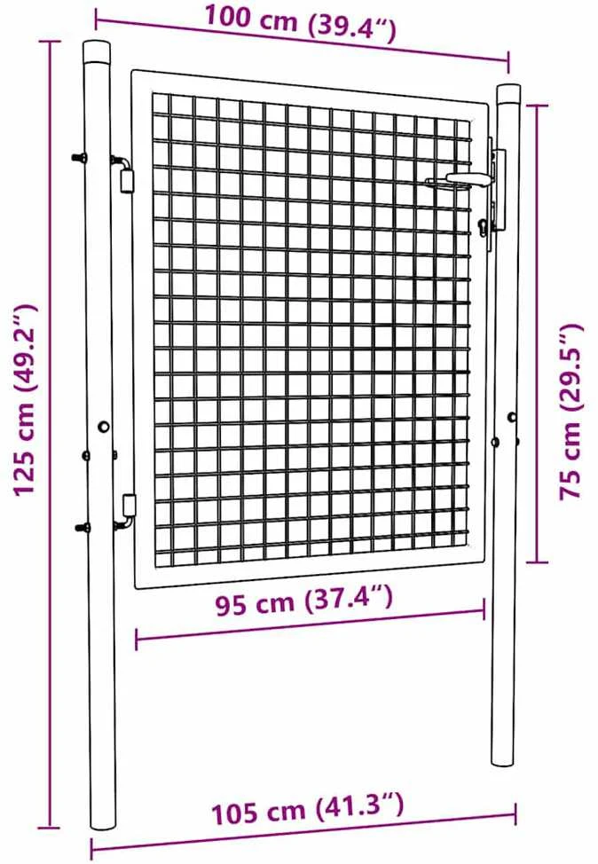 Tinkliniai sodo vartai, pilki, 100x125cm, galvanizuotas plienas