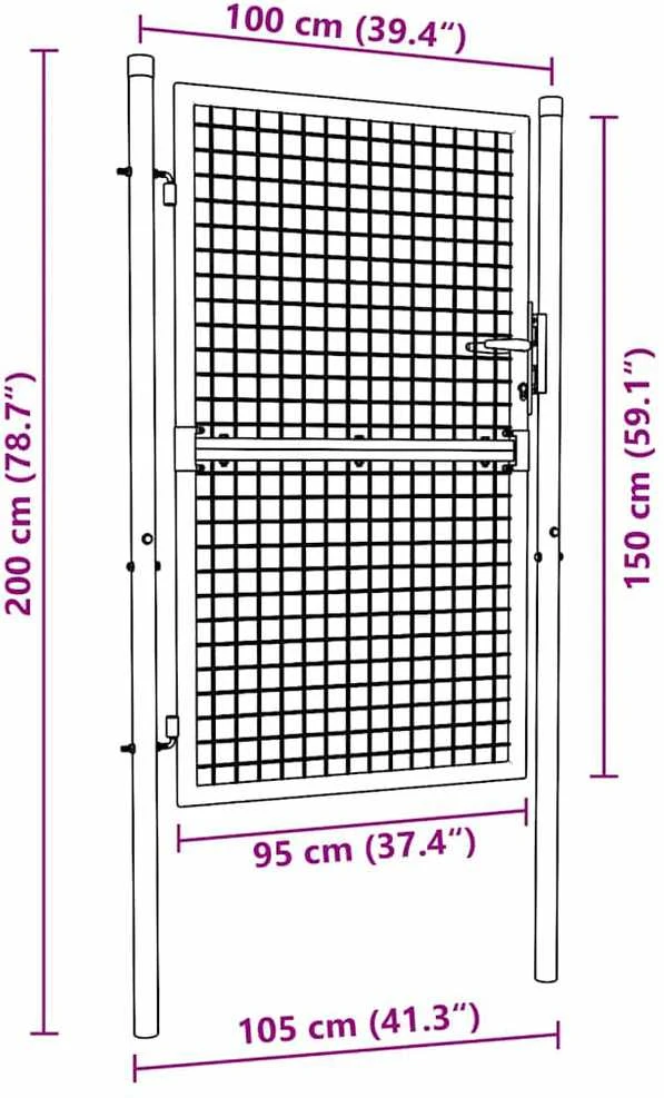 Tinkliniai sodo vartai, pilki, 100x200cm, galvanizuotas plienas