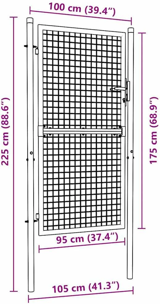 Tinkliniai sodo vartai, pilki, 100x225cm, galvanizuotas plienas