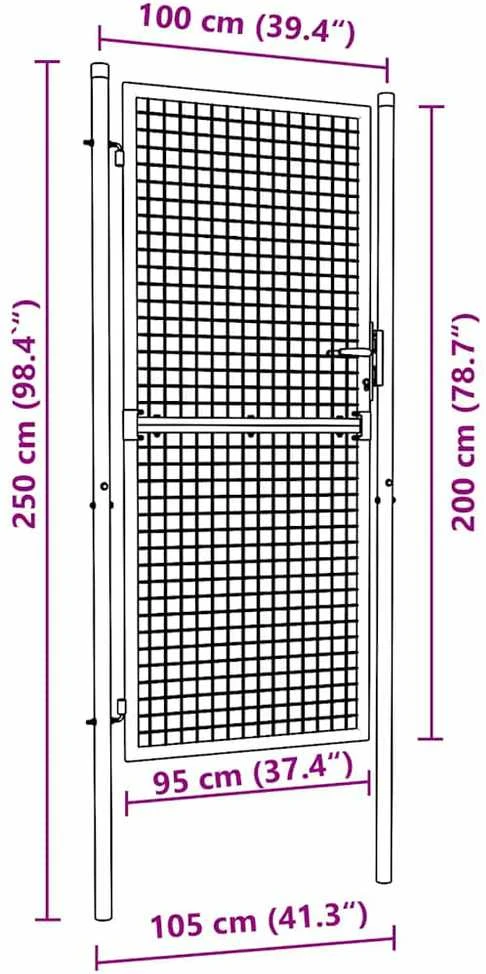Tinkliniai sodo vartai, pilki, 100x250cm, galvanizuotas plienas