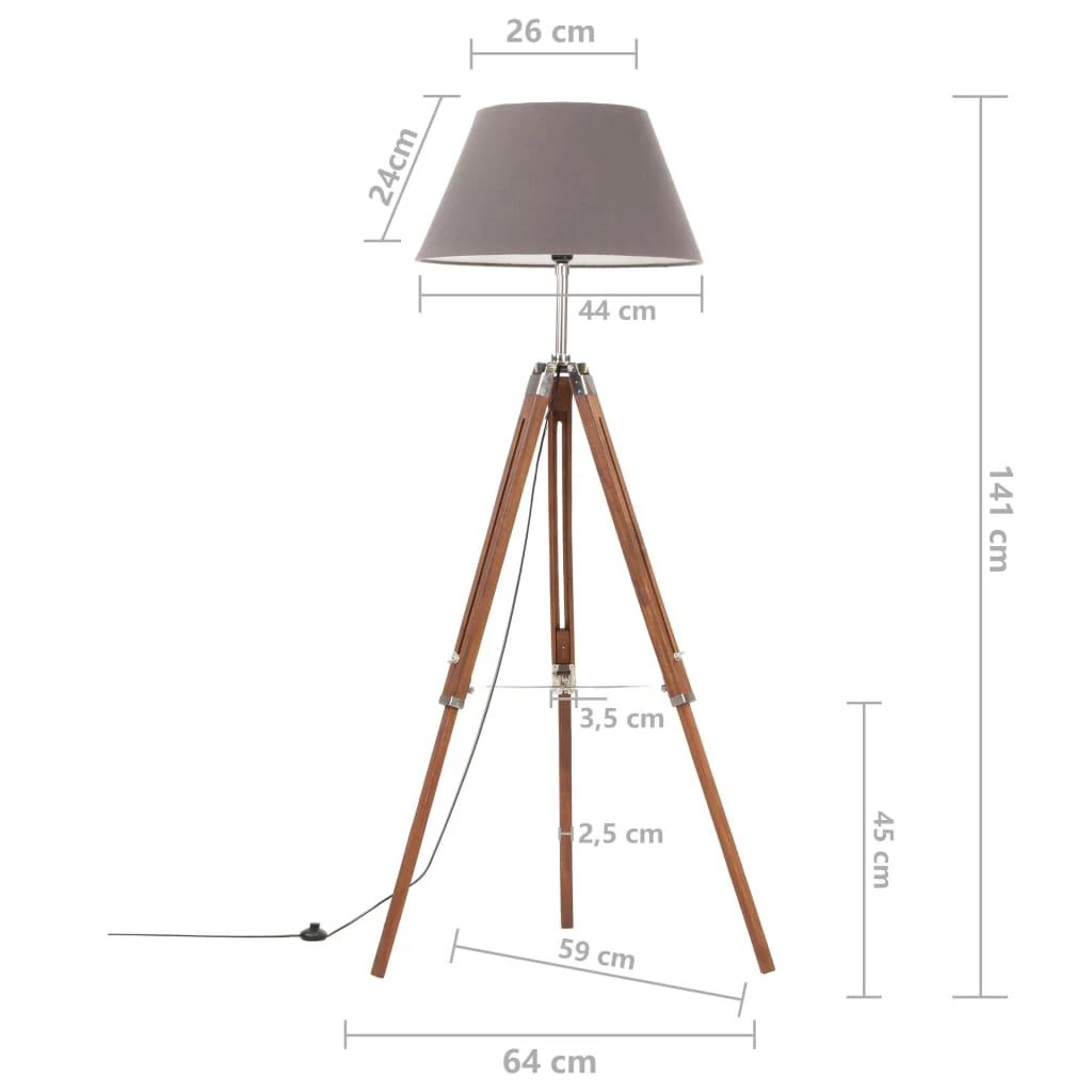 Pakabinamas šviestuvas Trikojis šviestuvas, rudas ir pilkas, 141cm, tikmedžio masyvas