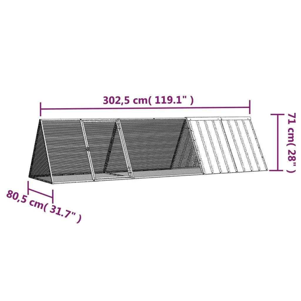 Triušių narvas, pilkas, 302,5x80,5x71cm, galvanizuotas plienas