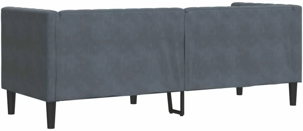 Trivietė chesterfield sofa su pagalvėlėmis, pilka, aksomas