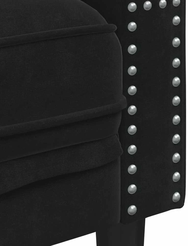 Trivietė chesterfield sofa su pagalvėlėmis, juoda, aksomas