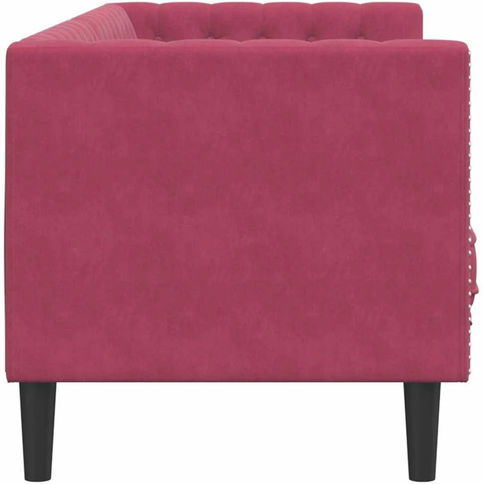 Trivietė chesterfield sofa su pagalvėlėmis, raudona, aksomas