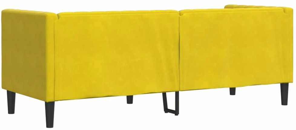 Trivietė chesterfield sofa su pagalvėlėmis, geltona, aksomas