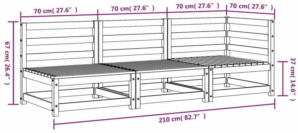 Trivietė sodo sofa, pušies medienos masyvas