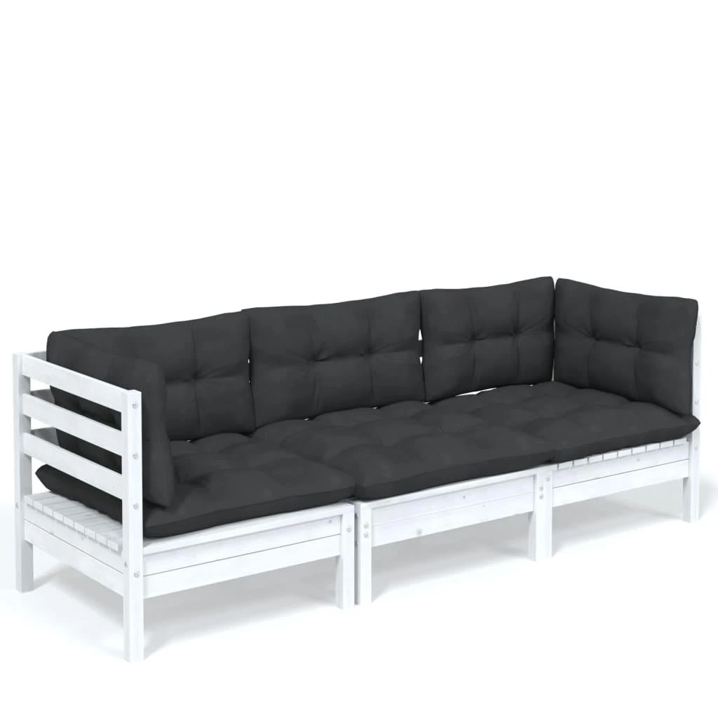 Trivietė sodo sofa su antracito pagalvėlėmis, pušies masyvas