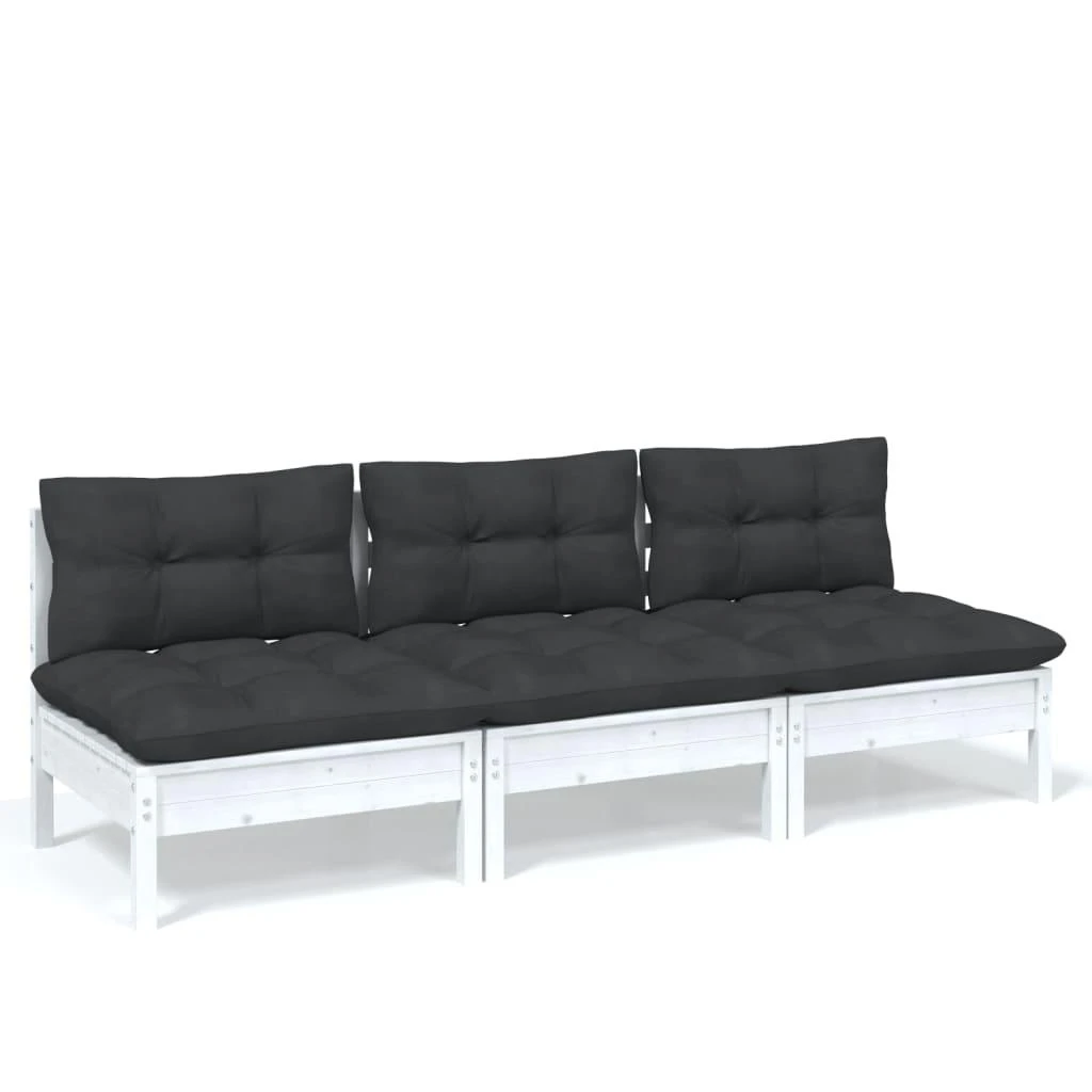 Trivietė sodo sofa su antracito pagalvėlėmis, pušies masyvas