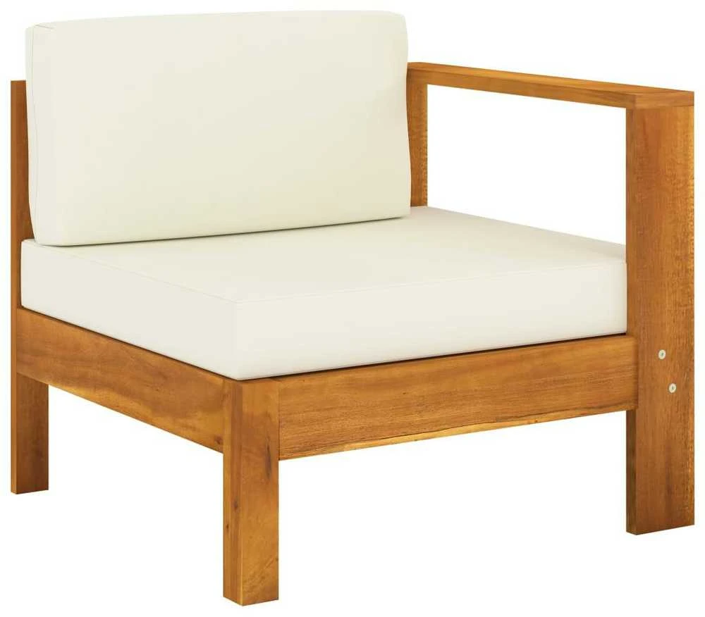 Trivietė sodo sofa su kreminėmis pagalvėmis, akacijos masyvas
