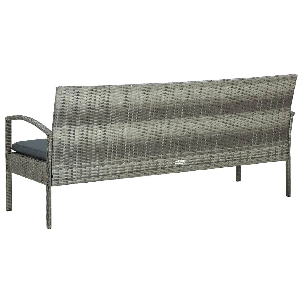 Trivietė sodo sofa su pagalvėle, pilkos spalvos, poliratanas