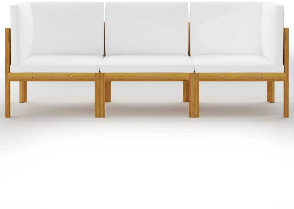 Trivietė sodo sofa su pagalvėlėmis, akacijos medienos masyvas
