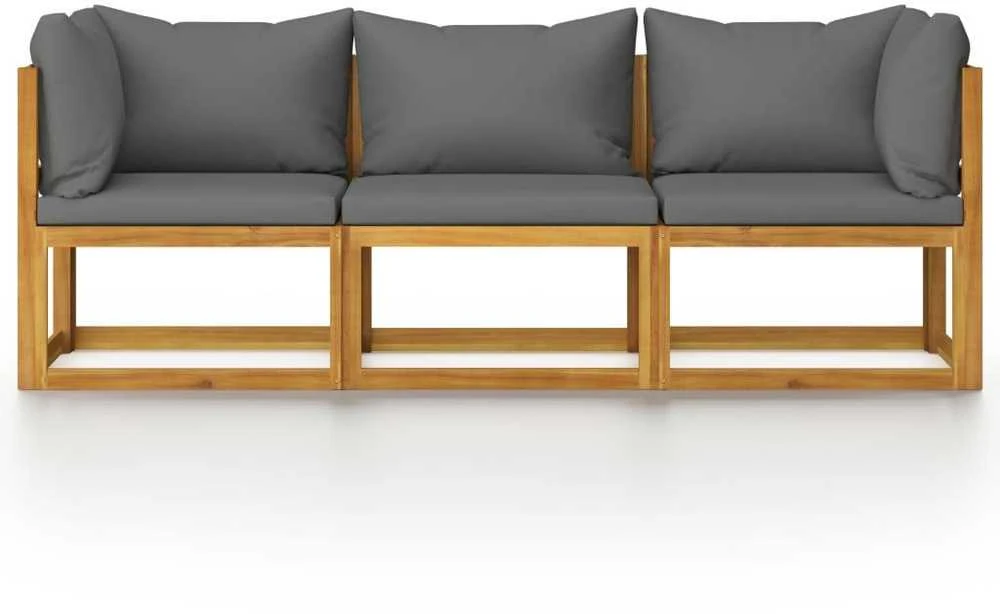 Trivietė sodo sofa su pagalvėlėmis, akacijos medienos masyvas