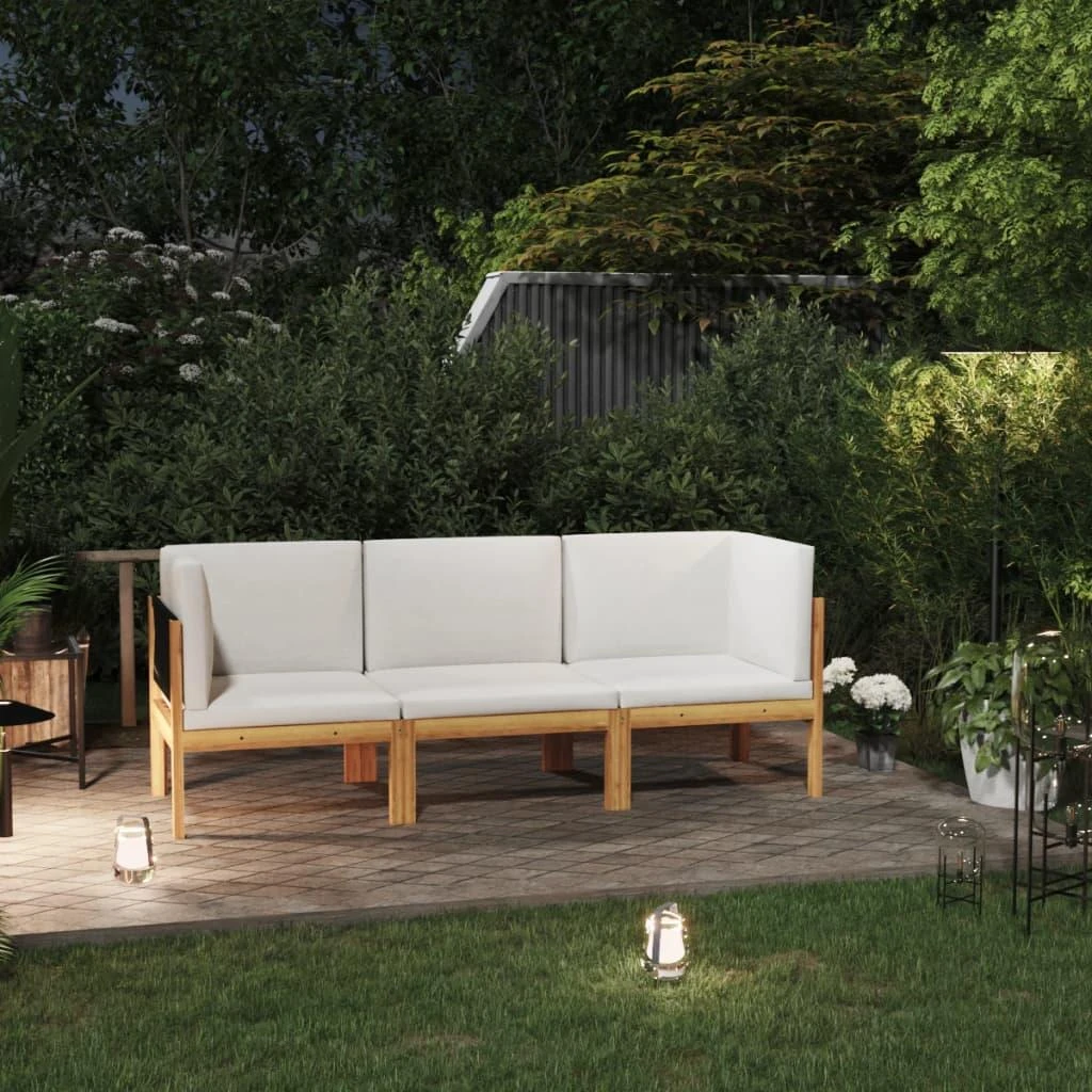 Trivietė sodo sofa su pagalvėlėmis, akacijos medienos masyvas