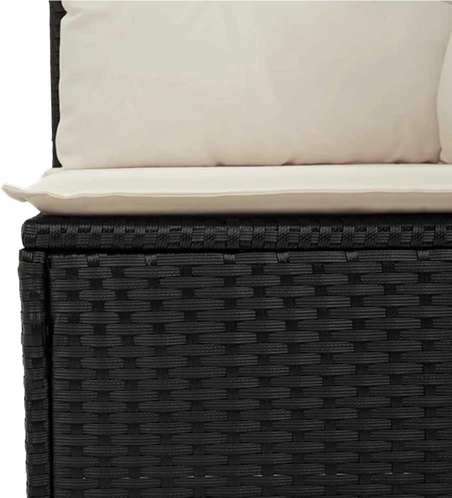 Trivietė sodo sofa su pagalvėlėmis, juodos spalvos, poliratanas
