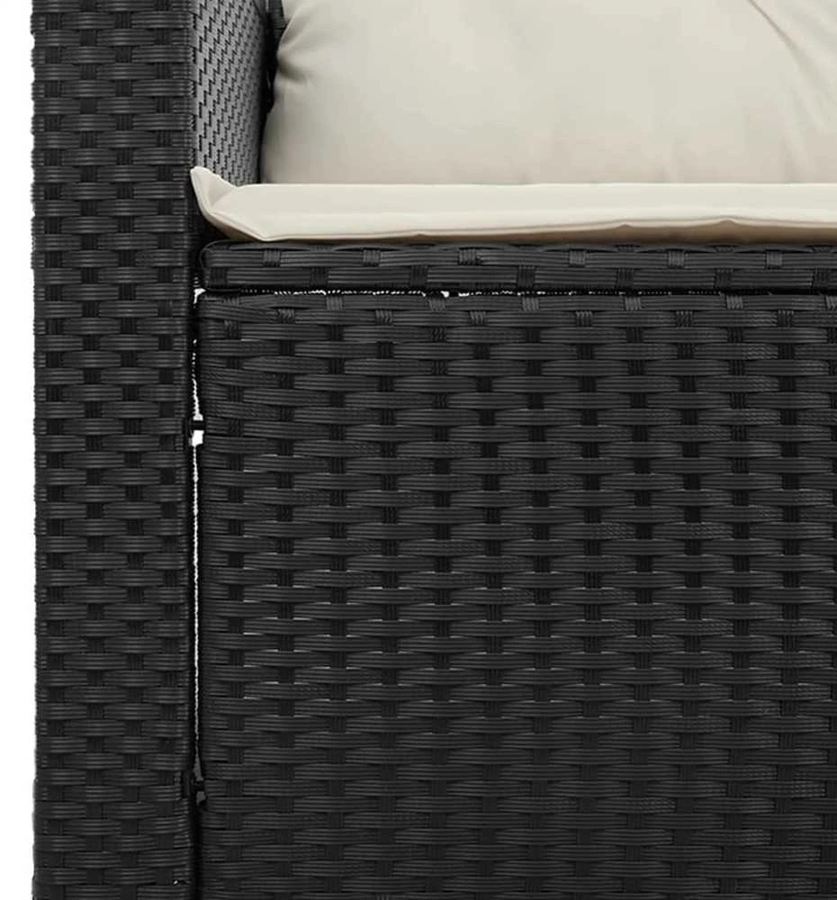 Trivietė sodo sofa su pagalvėlėmis, juodos spalvos, poliratanas