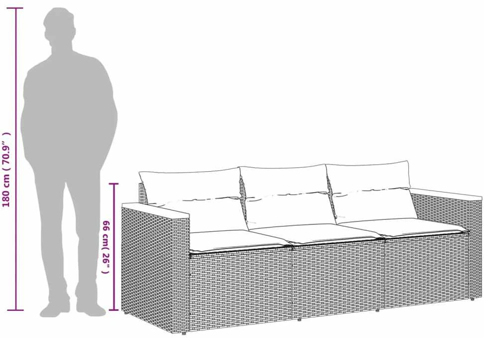 Trivietė sodo sofa su pagalvėlėmis, juodos spalvos, poliratanas